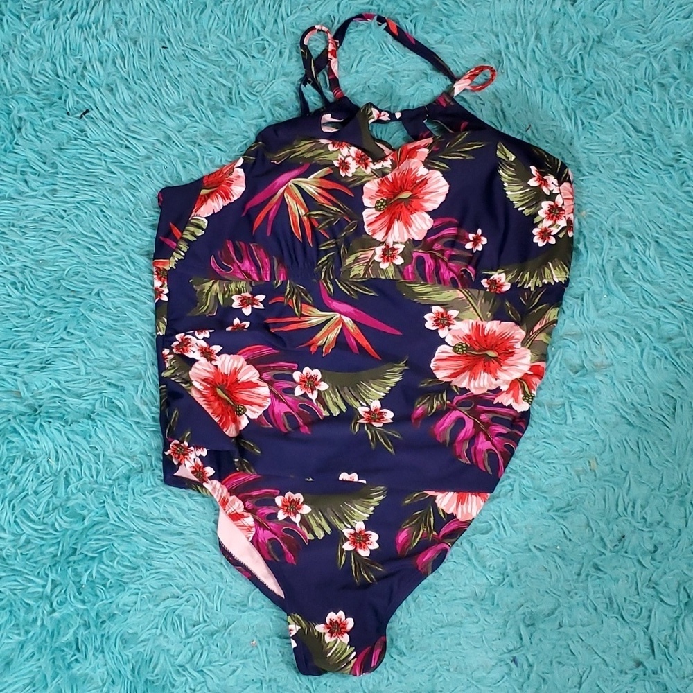 Kona Sol One Pc Cutout Cross Back Floral Swimsuit NWOT